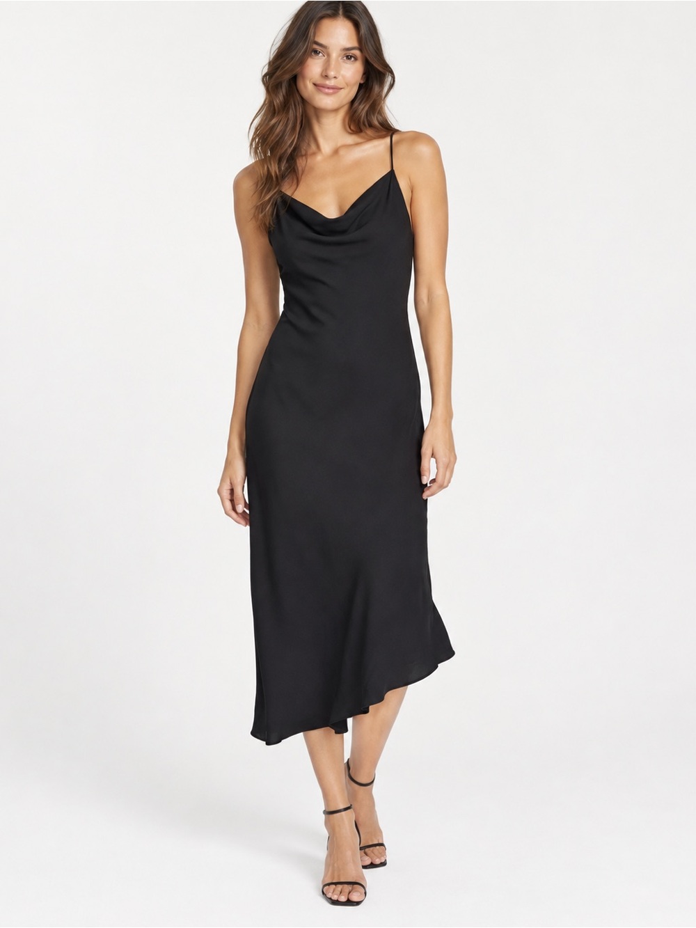 Banana Republic Black Satin Slip Midi Dress Spaghetti Straps and Bow (0042)